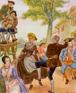 Tanz Unter Der Dorflinde / Tánc a falu hársfája alatt (színes litográfia)