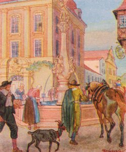 Brunnen Und Tranke / Szökőkút és ivóvályú (színes litográfia)