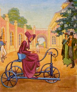 Draisinenfahren / Kézikocsivezetés (színes litográfia)