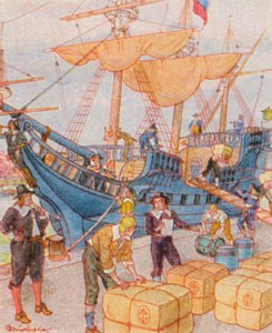 Hafen Mit Tabakballen / Kikötő dohánybálákkal (színes litográfia)