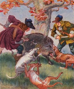 Sauhatz / Disznóvadászat (színes litográfia)