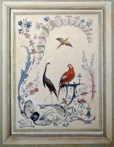 Madarak jele a Champs sur Marne kastély nagy nappalijában. Christophe Huet (1700-1759) festménye