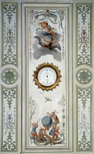 A Chateau de Champs sur Marne nagy nappalijának panelje barométerrel és chinoiserie-vel. Fali dekoráció: Christophe Huet (1700-1759) alkotó: Christophe Huet