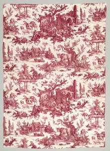Rézlemezre nyomtatott pamutcsík, Les plaisirs de la ferme Design, 1785-1790.