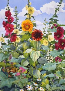 Hollyhocks and Sunflowers, 2003 (akvarell, papír) alkotó: Christopher Ryland