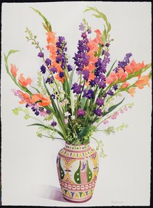 Larkspur és Gladioli egy marokkói vázában (wc)