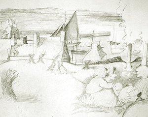 Breton halászfalu, 1929-30 körül (ceruza papíron) alkotó: Christopher Wood