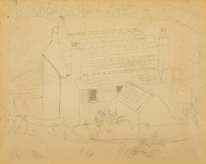 Cottage, Cornwall (ceruza papíron) alkotó: Christopher Wood