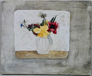 Tavaszi virágok fehér tégelyben, 1930 körül