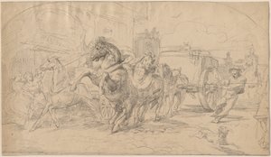 A szökött hintó alkotó: Circle of Eugène Delacroix