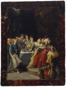 Belsazár ünnepe, dátum nélkül (olaj, réz) alkotó: Circle of Frans Francken the Younger