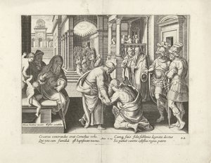 Cornelius letérdel Petrus előtt Az Apostolok Cselekedetei (sorozat címe) Acta Apostolorum (sorozat címe) alkotó: Claes Jansz. Visscher (II) (attributed to workshop of)