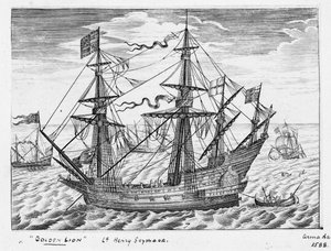40 ágyús "Lion" hajó (1557, más néven "Arany Oroszlán"), 17. század közepe (metszet)