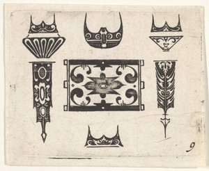 Blackwork nyomat kilenc motívummal, kb. 1620.