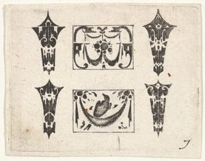 Blackwork nyomat két vízszintes táblával és négy előlappal, kb. 1620.