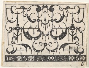 Blackwork nyomat teljes Schweifwerk mintával, kb. 1620.