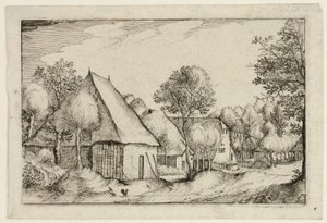 Egy tanyaudvar, ötödik tányér a tanyák, vidéki házak és falusias falvak képei után (Praediorum villarum et rusticarum casularum icones). alkotó: Claes Jansz. Visscher II