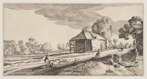 Keresztút egy vízimalom mellett, a Landscapes (Playsante Lantschappen) című képből