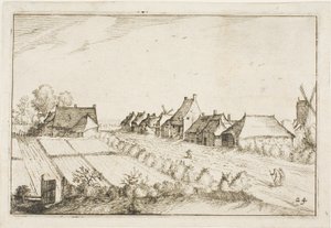 Mezők és egy út, 24. tányér a tanyák, vidéki házak és falusias falvak képei után (Praediorum villarum et rusticarum casularum icones) alkotó: Claes Jansz. Visscher II