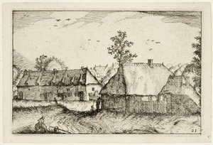 Nagy fészerek, 21. tábla a tanyák, vidéki házak és falusias falvak képei után (Praediorum villarum et rusticarum casularum icones) alkotó: Claes Jansz. Visscher II