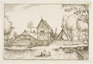 Nagy fallal körülvett tanya, 23. tábla a Tanyák, vidéki házak és falusias falvak képei után (Praediorum villarum et rusticarum casularum icones) alkotó: Claes Jansz. Visscher II