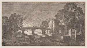 Naplemente egy folyó felett, a Landscapes (Playsante Lantschappen) című filmből. alkotó: Claes Jansz. Visscher II