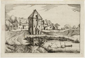 A tó, kilencedik tányér a tanyák, vidéki házak és falusias falvak képei után (Praediorum villarum et rusticarum casularum icones) alkotó: Claes Jansz. Visscher II