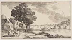 Széna szállítása a folyón, a Landscapes (Playsante Lantschappen) című filmből alkotó: Claes Jansz. Visscher II