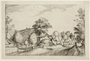Falusi út, tizenkettedik lemez a tanyák, vidéki házak és falusias falvak képei után (Praediorum villarum et rusticarum casularum icones) alkotó: Claes Jansz. Visscher II