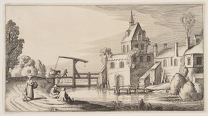 Falu a folyón, a Tájképek (Playsante Lantschappen) című kötetből. alkotó: Claes Jansz. Visscher II