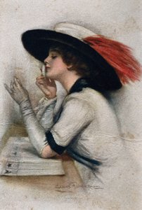 Egy elegáns fiatal nő, aki az 1920-as választásokon szavaz az Egyesült Államokban, XX. század (színes litó) alkotó: Clarence F. Underwood