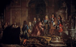 XIV. Lajos király jóvátétele a Gének dózse által a versailles-i Galerie des Glacesben, május 15.