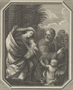 A menekülés Egyiptomba, a szent család a fiatal Keresztelő Jánossal sétálva, tre..., kb. 1720-86.