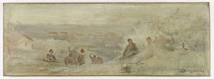 A Montreuil-sous-Bois-i városháza vázlata: 1892-ben (olaj, vászon): Tájkép - Pihenés a fák alatt (olaj, vászon) alkotó: Claude Charles Bourgonnier