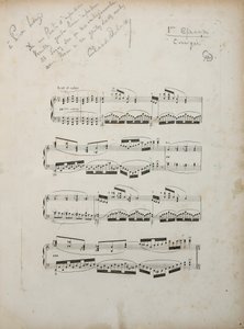 Oldal a "La damoiselle elue" első javított bizonyítékából, 1887-88 körül alkotó: Claude Debussy