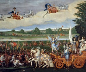 A négy elem. A Föld (Részlet a jobb oldalon). Olajfestmény. Mérete: 4,22 x 1,14 m. Claude Deruet festménye (1588-1662)
