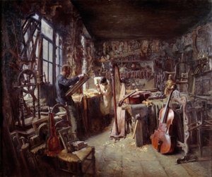 Egy restaurátor műhelyében, tele műszerekkel. Claude Firmin (1864-1944) festménye 1896 Avignoni musee Calvet Figyelem! Ennek a műnek a felhasználása harmadik féltől kérhető engedélyezési kérelmet vagy további díjakat vonhat maga után alkotó: Claude Firmin