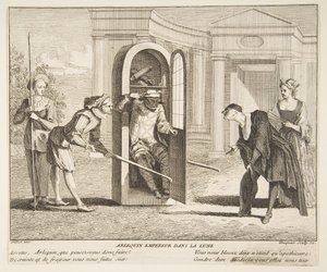 Harlekin, császár a Holdon.n.d. Alkotók: Claude Gillot, Jacques Gabriel Huquier. alkotó: Claude Gillot, Jacques Gabriel Huquier