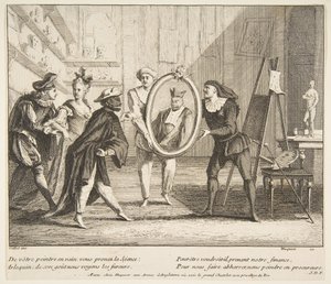 Pierrot és Scaramouche bemutatja Harlequin.n.d portréját. Alkotók: Claude Gillot, Jacques Gabriel Huquier. alkotó: Claude Gillot, Jacques Gabriel Huquier