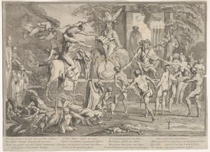 Boszorkányok Sabbath, egy éjszakai tájon belül, egy nekromanta ül a középpontban..., kb. 1700-1720.