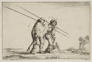 13. tábla: Két pikáns jobbra sétál, mindegyik jobb kezében csukával..., 1642. alkotó: Claude Goyrand