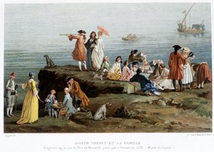 Joseph Vernet és családja – 19. századi repro. Vernet 1753-ban festett részlete a marseille-i kikötő látképéből (Louvre Múzeum)