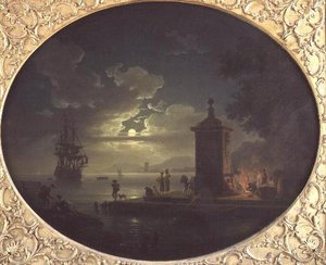 Éjszaka: Holdfényes tengerparti táj Fisherfolk-kal egy rakparti tűz mellett, túl a Háború emberével alkotó: Claude Joseph Vernet