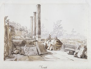 Serapis templomának romjai Pozzuoliban, 1750 (tollal és tintával és fekete krétával, papíron)