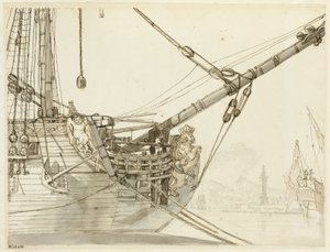 Egy hadihajó orrának tanulmányozása brit hadihajókkal és a nápolyi kikötővel azon túl alkotó: Claude Joseph Vernet