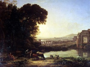 Szarvasmarhák és kecskék isznak egy rom mellett alkotó: Claude Lorrain