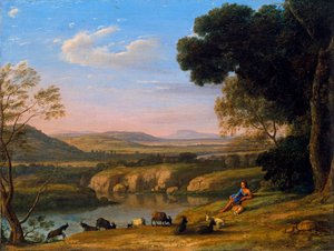 ""Paysage au chevrier"" (Folyó táj kecskepásztorral) Claude Lorrain (1600-1682) festménye 1645 körül - Olaj, vászon Mérete 39,5x53 cm Niedersaechsisches Landesmuseum, Hannover