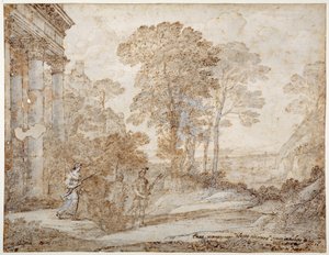 Vénusz és Aeneas találkozása, 1678 körül (toll és tinta mosással a papíron) alkotó: Claude Lorrain