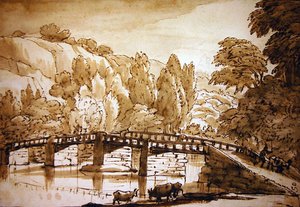 Erdős táj (toll és tinta, mosás papíron) alkotó: Claude Lorrain
