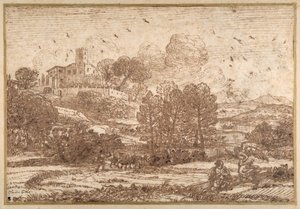 Hágár és az angyal (toll és barna tinta papíron) alkotó: Claude Lorrain